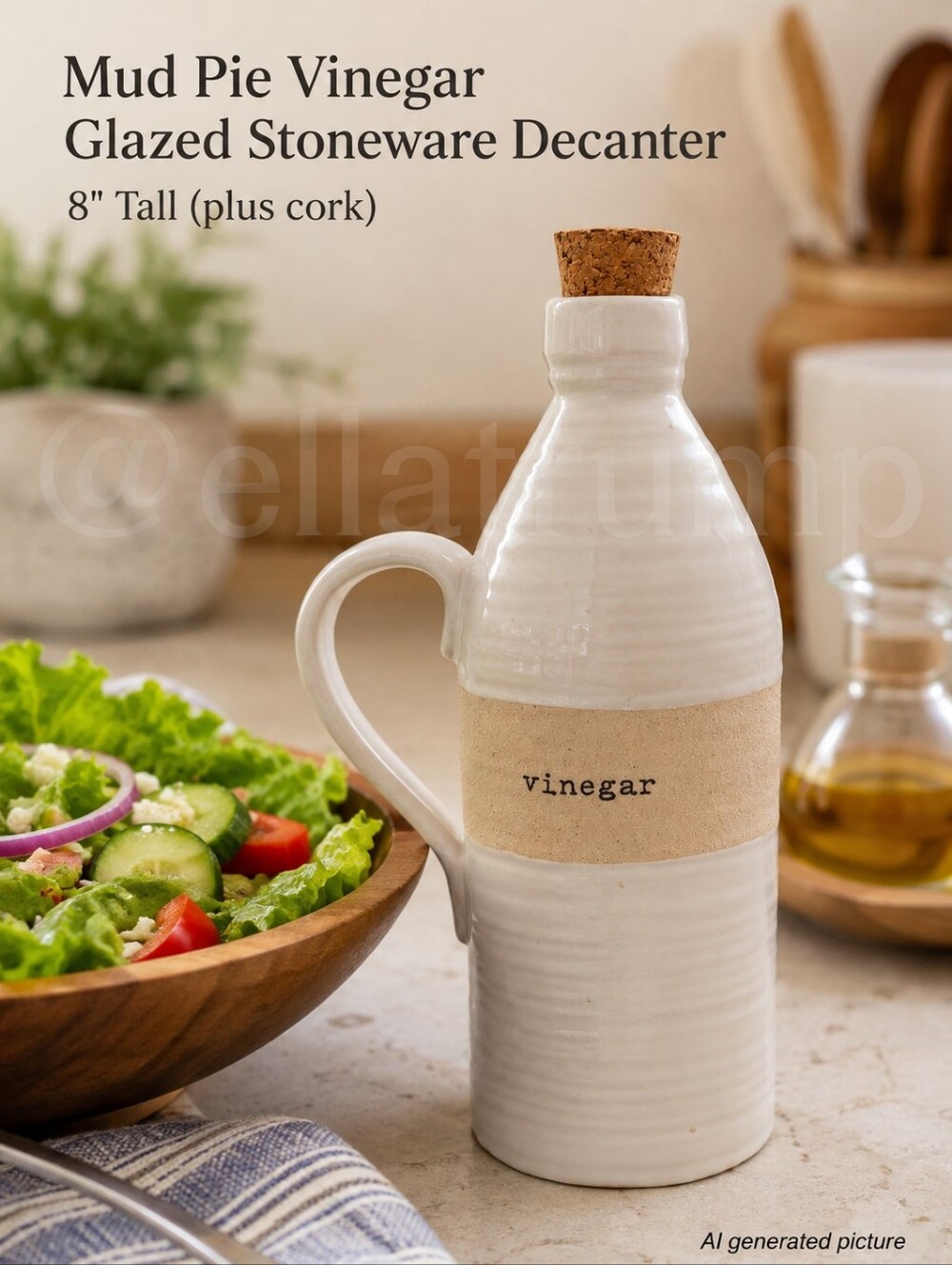 Mud Pie Glazed Stoneware Vinegar Decanter 8" Tall